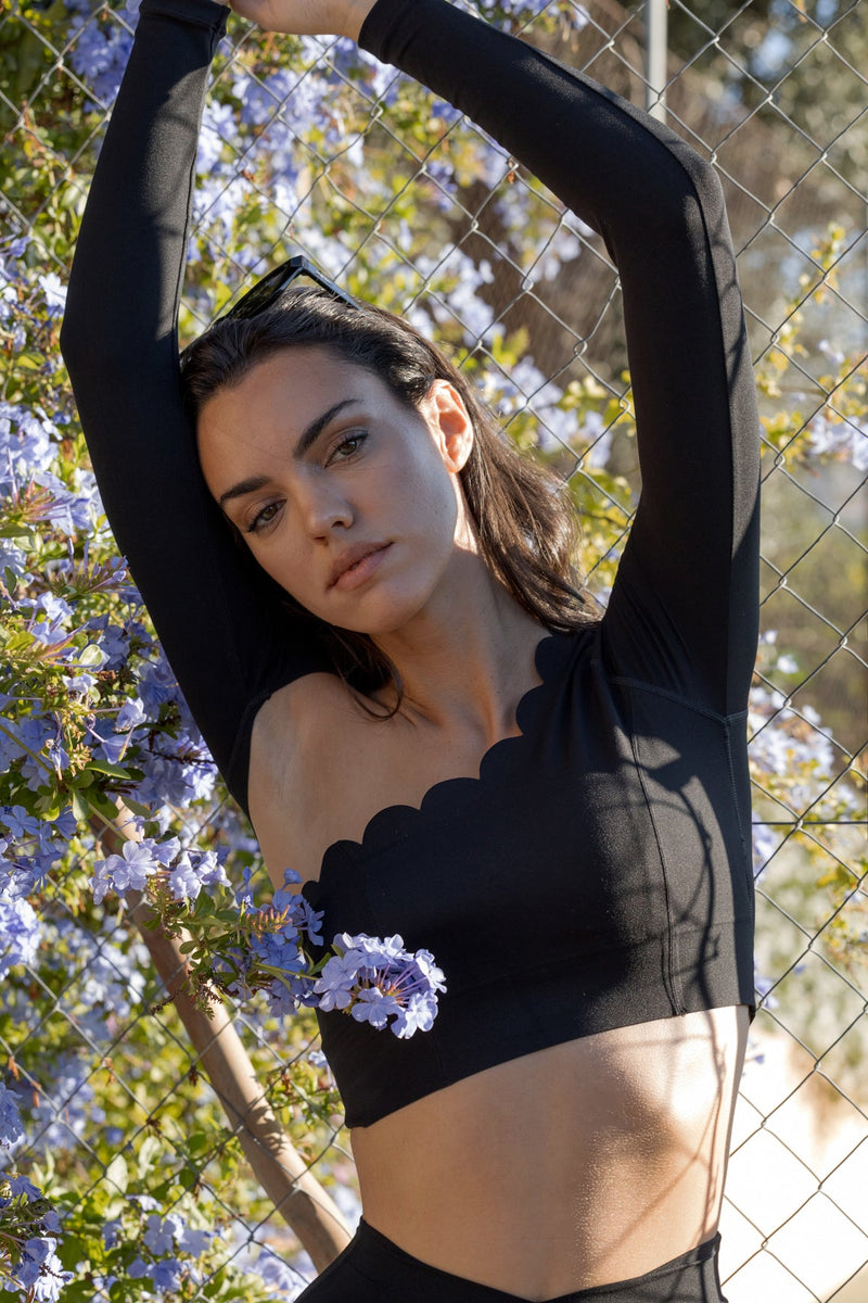Asymmetrical Long Sleeve Crop Top
